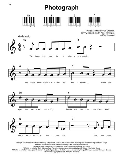 Photograph Super Easy Piano Print Sheet Music Now