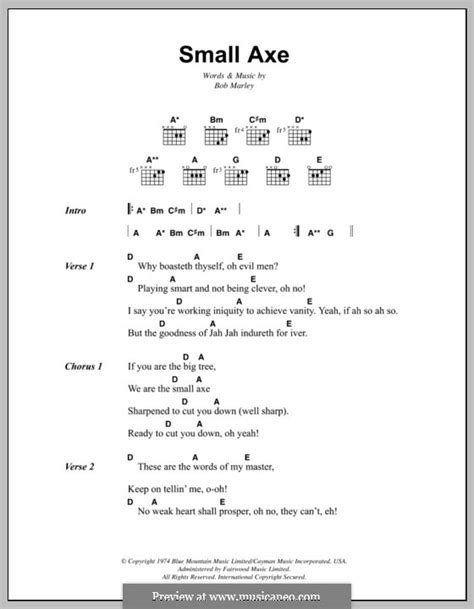 Its best to figure out the timing whilst listening to the song, so please do that. Small Axe by B. Marley - sheet music on MusicaNeo