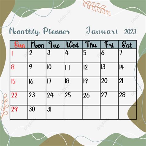 Monthly Planner Of January 2023 With Aesthetic Shape Monthly Planner