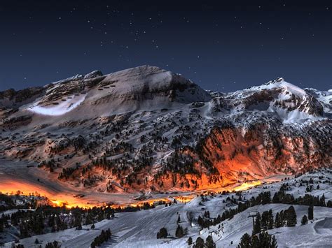Mountains Landscapes Snow Night Fire Art Photography Skyscapes Hd