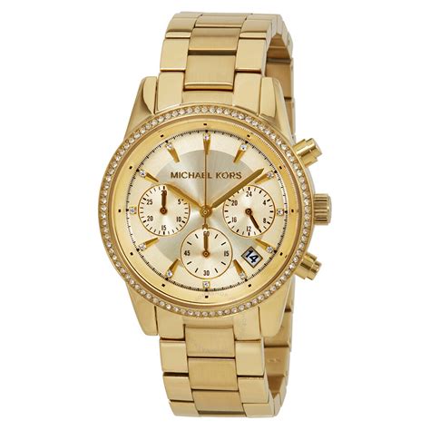 Providing maximum functionality and style, these smartwatches feature capabilities like phone and text alerts, social media notifications, calendar reminders and activity tracking. Michael Kors Women's MK6356 Ritz Chronograph Gold ...