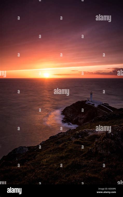 South Stack Lighthouse At Sunset Holy Island Anglesey Wales Stock