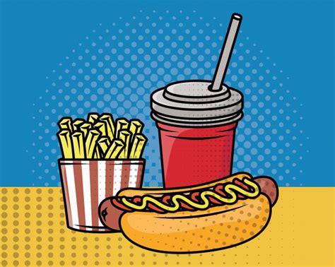 Whether in a frame or just displayed as they come, these pop art posters will look great in your living room, bedroom, dorm room or anywhere! Estilo de pop art de fast-food | Vetor Grátis