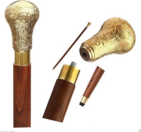 Souvnear Brass Handle 374 Sticks In Natural Wood Elegant Walking Cane