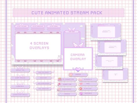 Animated Cute Stream Overlay Twitch Kawaii Pastel Purple Pink Etsy