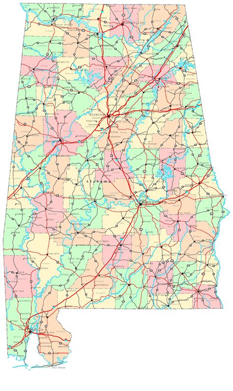 Detailed Administrative Map Of Alabama State Alabama State Detailed Administrative Map