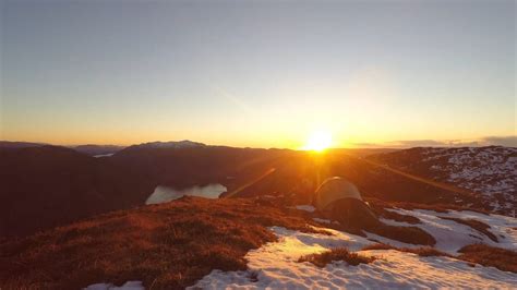 Sunset And Sunrise On Bruviknipa Mountain On Osterøy In Norway Last