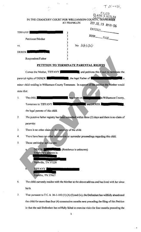 Printable Termination Of Parental Rights Form