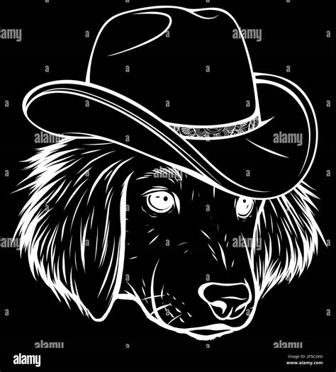White Silhouette Of Gangster Dog With Fedora Hat On Black Background