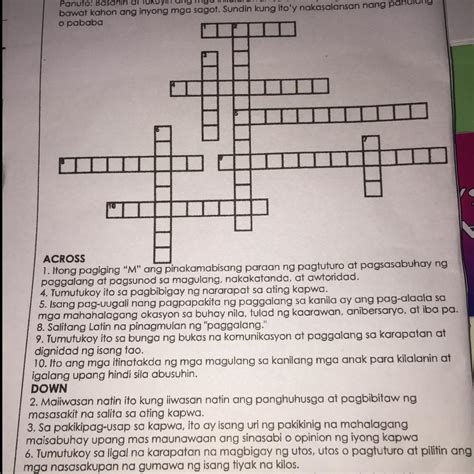 Crossword Puzzle Panuto Basahin At Tukuyin Ang Mga Inilalarawan Sa