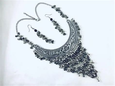 Silver Jaipur Oxidized Afghani Tassel Necklace Sets At Rs 90set In Jaipur