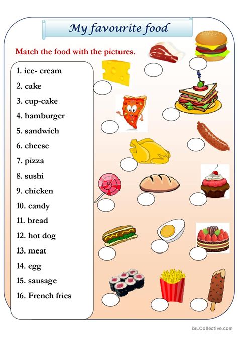 Food Chart Items For Children Esl