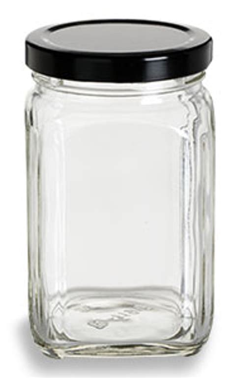 Victorian Square Glass Jar with Black Lid, 10 oz | Specialty Bottle