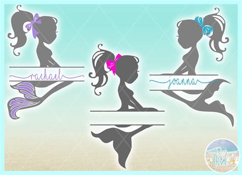 Mermaid Silhouette Split Frame Name Monogram Svg