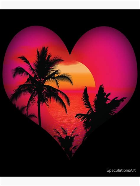 Tropical Island Beach Sunset Heart Poster By Speculationsart Redbubble