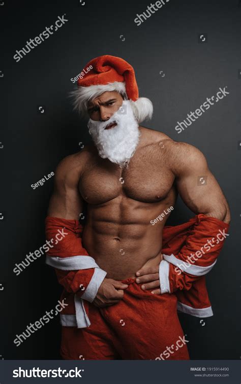 Shirtless Muscular Man Santa Hat Grey Stock Photo 1915914490 Shutterstock
