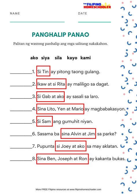 Free Panghalip Panao Worksheet Set 2 Filipino Words Worksheets