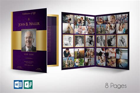 Purple Gold Regal Funeral Program Word Publisher Template Inspiks