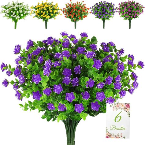 6 Bundles Artificial Flowers Outdoor Fake Flowers For Home Decoration