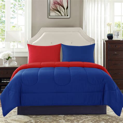Solid Reversible Bluered 3 Piece Fullqueen Comforter Set