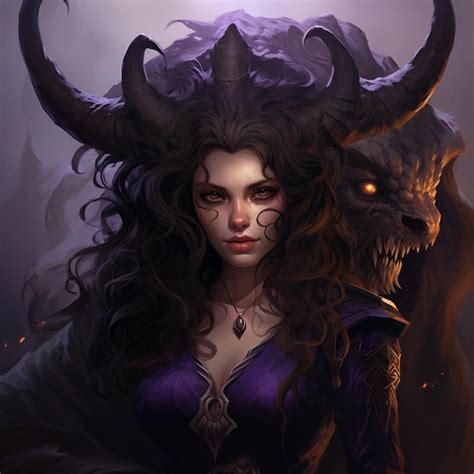 Premium Photo Female Horned Demon With Purple Eyes