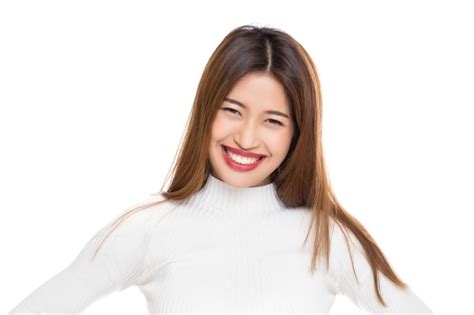 Mujer Asiática Sana Feliz De La Belleza Joven Con La Cara Sonriente