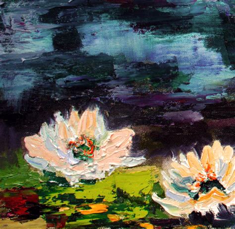 Wetlands Black Water White Lily Pads Oil Painting