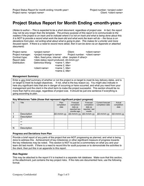 Monthly Project Status Report Template In Word And Pdf Formats