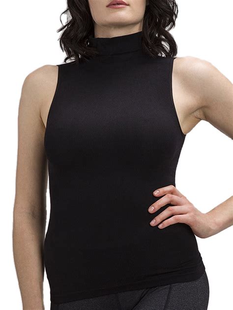 women sleeveless mock neck turtleneck body shaping tank top slim fitted all ribbed shirt fits