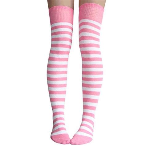 pink and white knee highs striped thigh high socks pink socks thigh high socks