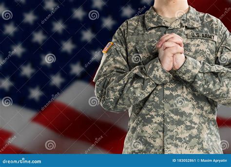 Male In Us Army Soldier Uniform Praying Editorial Photo Image Of