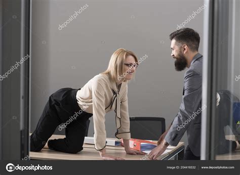 Office Romance Concept Sexy Secretary Seduce Boss In