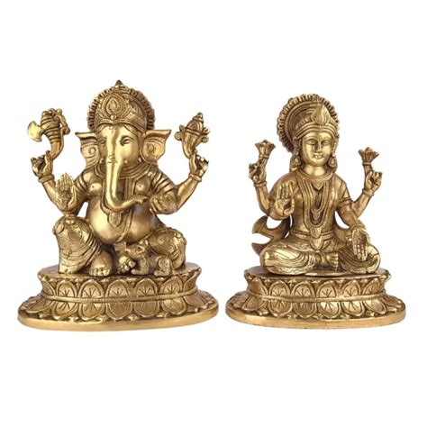 Brass Hindu Gods Laxmi Ganesha Idol Statue Figurine Worship 85 Height