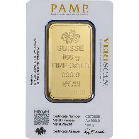 100 Gram Gold Bar Pamp Suisse Fortuna 9999 Fine In Sealed Assay