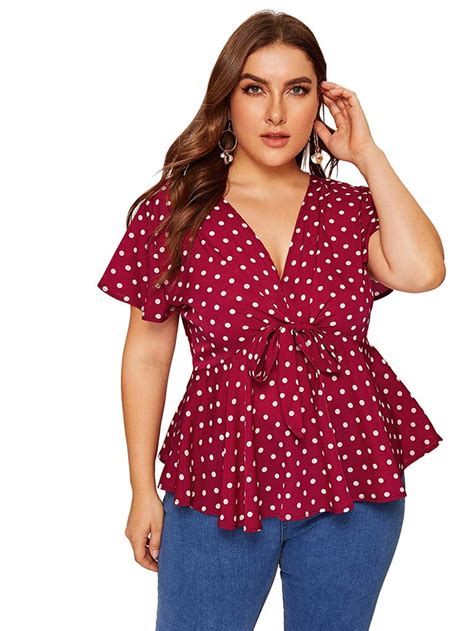 Romwe Polka Dot Knot Front Top Valentines Day Clothes And