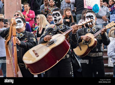 A Mariachi Band Dressed As Skeletons For The Day Of The Dead Festival