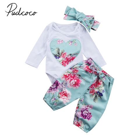 Pudcoco Newborn Kid Baby Girl Floral Clothes Heart Jumpsuit Bodysuit