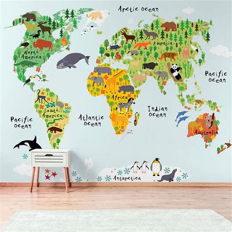 Kids World Map Wallpaper Mural Gambaran