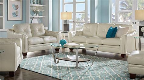 Cindy Crawford Home Marcella Ivory Leather 3 Pc Living Room Living