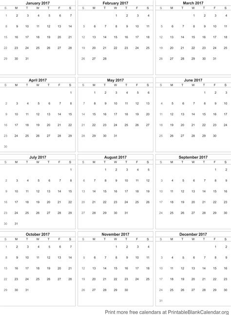 2017 Printable Calendar Printable Blank