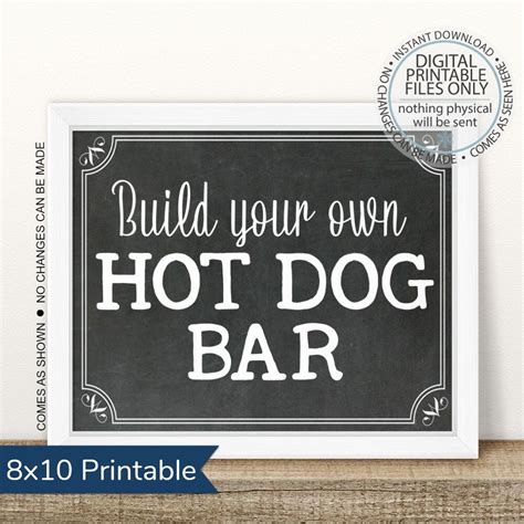Printable Hot Dog Bar Sign Printable Hot Dog Table Sign Hot Etsy
