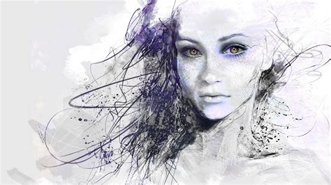 Wallpaper Face Drawing White Digital Art Women Portrait Long Hair Abstract Head Art