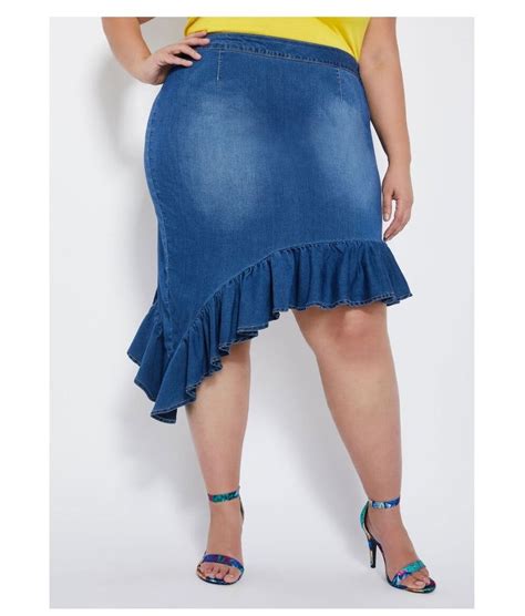 Carpe Denim In My Fun High Waist Skirt Medium Wash Blue Knee Length Skirt With Contrast