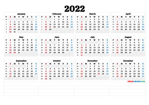 Printable 2022 Yearly Calendar With Week Numbers 6 Templates Zohal
