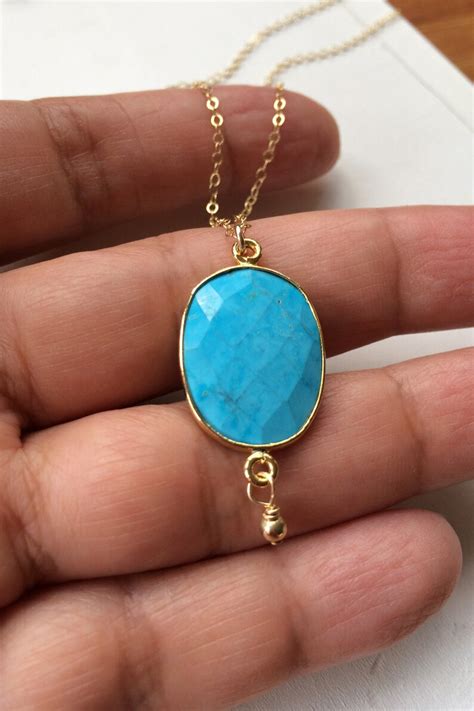 Turquoise Drop Necklace December Birthstone Necklace Etsy