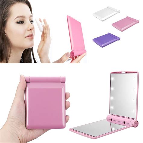 1pc Mini Pocket Size Compact Mirror With 8 Led Lights Portable Folding