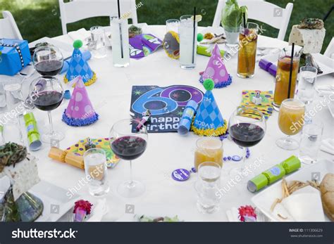 Table Decorated For Celebrating 60th Birthday Party Stock Photo