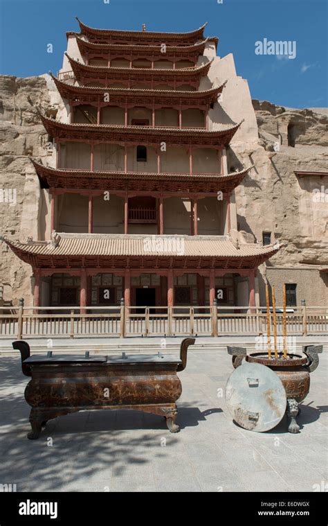 Facade Of The Mogao Caves Dunhuang Jiuquan Gansu Province China