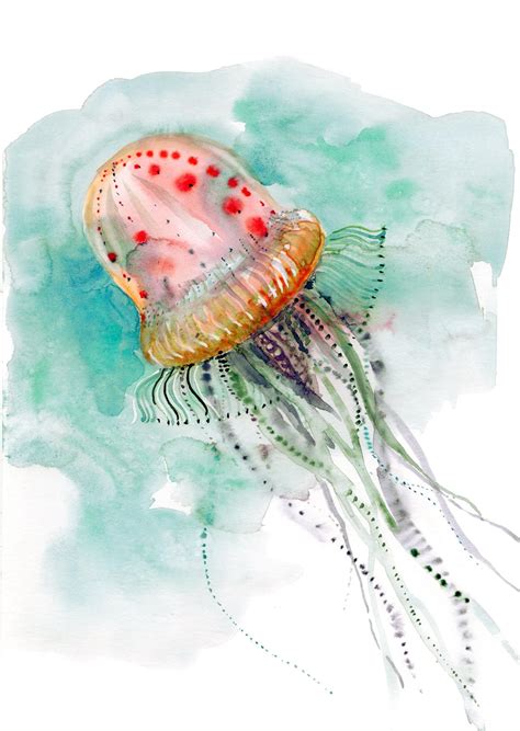 Jellyfish Print Deep Sea Creatures Underwater World Etsy Acrylic