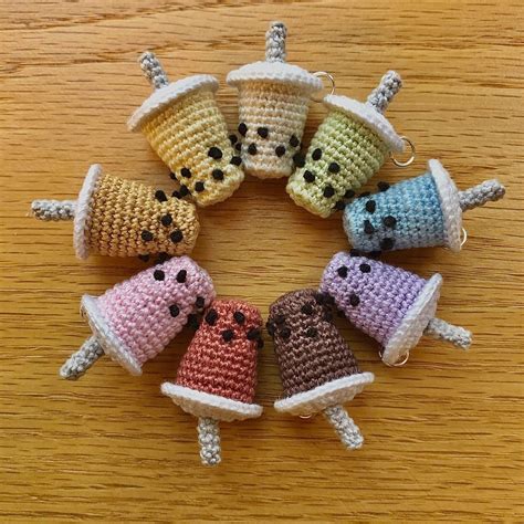 Microcrocheted Bubble Tea Keychain Tiny Crochet Boba Etsy Crochet